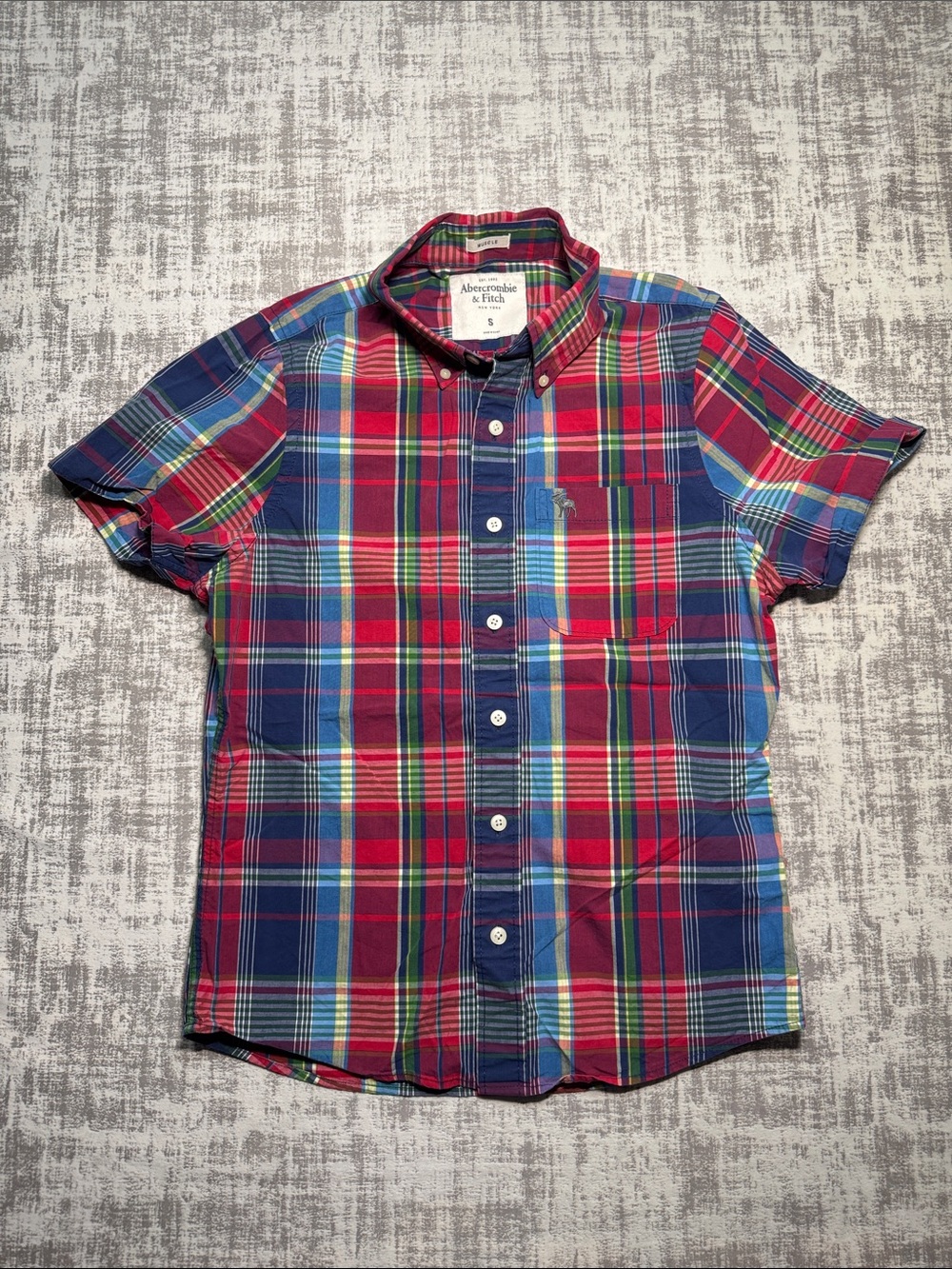 Y2K Abercrombie & Fitch MultiColor Plaid Short-Sleeve Button-Down Shirt sz S